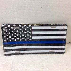 Thin Blue Line USA Patriotic Metal Law Enforcement Auto Tag 12"x6"